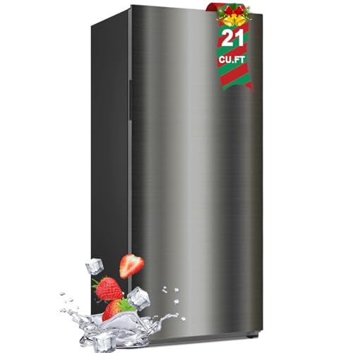 Upright Freezer 21 cu.ft, Freezer Upright, Stainless Steel Standing Freezer Upright Frost Free Convertible Refrigerator Freezer for Garage, Kitchen, Home Use(Right Hinge)