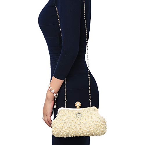 Women's Wedding Purse, Pearl Clutch, Different Length Chain Crossbody Shoulder Bag Handbag for Party Date Formal Occasion4