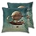 BROWCIN Taie d'oreiller Lot de 2 Montgolfière Steampunk Housse De Coussin carré pour Lit Voiture De La Maison Canapé 60cm x 60cm