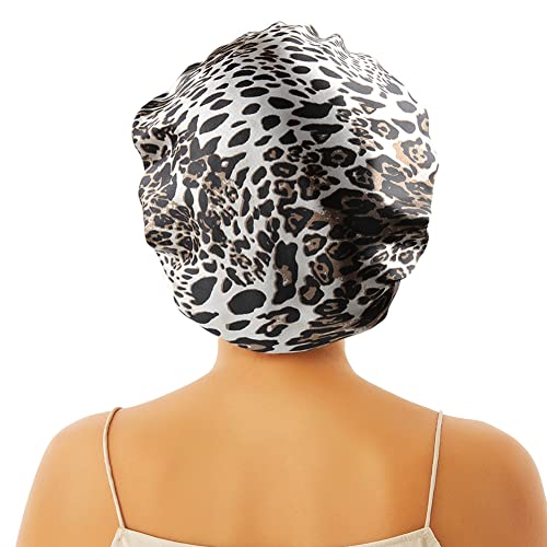Image of Stain Bonnet Silk Sleep Cap Adjustable Satin Cap for Night Sleeping Hair Bonnet Reversible Double Layer
