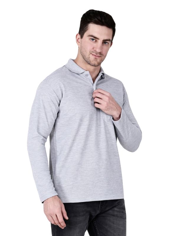 Image of Full Sleeve Men's Polo T-Shirt | Regular Fit, Soft & Breathable Cotton Blend Fabric | Classic Polo Collar, Casual & Office Wear | Available in Sizes M to 6XL, Multiple Colors