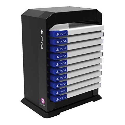 Numskull Official Sony PlayStation 4 Premium Game Storage Tower Stand, Holder for 10 Games or Blu-Rays - Black (PS4/PS5/Xbox One/Xbox Series X) Cover