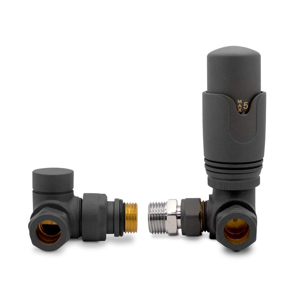 Valve Kings Anthracite Corner Trv Thermostatic Radiator Towel Rail Valves