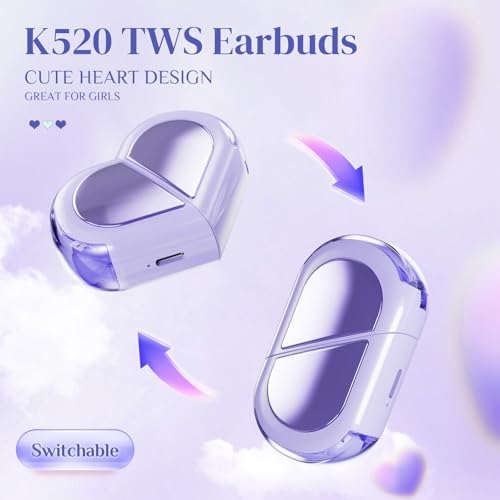 Image of Purple Heart Wireless Earbuds for Girls Kids, Cute Mini Tiny Small Invisible Earbuds Wireless Bluetooth for Small Ears Canals Women Rose Gold Kawai Blue Tooth Ear Buds for iPhone Android