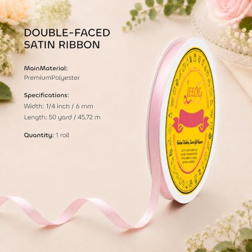 Image of Double Face Pearl Pink Satin Ribbon 1 /4 inch X 50 Yards Polyester Pearl Pink Ribbon for Gift Wrapping Very Suitable for Weddings Party Hair Bow Invitation Decorations and More