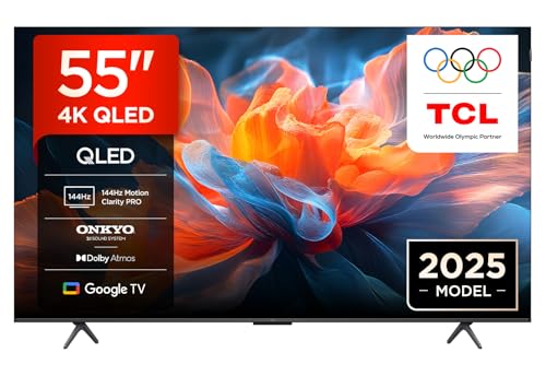 TCL 55T8C TV QLED 4K HDR Ultra HD da 55'', QLED TV con tecnologia Google TV (Dolby Vision e Atmos, Motion Clarity Pro a 144 Hz, FreeSync, audio Onkyo 2.1, compatibile con Google Assistant)