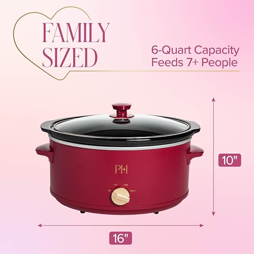Paris Hilton 6-Quart Manual Slow Cooker, Features Three Settings , Naturally Nonstick and Dishwasher Safe Stoneware Inse - Additional View