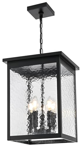 WINSHEN 5-Lights Large Outdoor Pendant Light Fixtures, Black Exterior Hanging