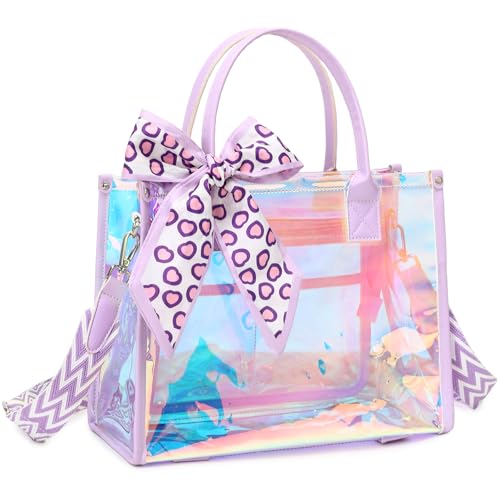 Image of Clear Tote Bag Stadium Events Transparent Clear Purse for Women Thick PVC Shoulder Bag with Guitar Strap for Concert