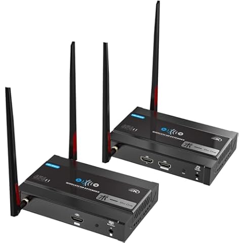 Mirabox 4K Wireless HDMI Transmitter and Receiver Extender 5.8GHz 1080P@60Hz Wireless Audio Video Extender Kit with IR and HDMI Loop-Out for TV,DSLR Camera,Projector,DVR,Laptop,PS5,Switch Cover