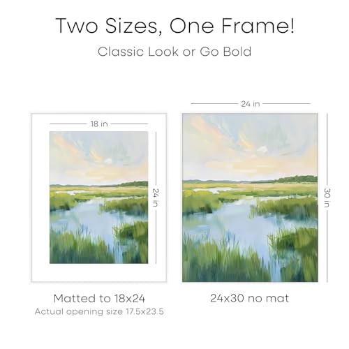 Image of Homeforia 24x30 Poster Frame White, High End Metal 24 x 30 Picture Frames with Mat 18 by 24 inches Photo, 24x30 White Frame Matted to 18x24 Print, 30x24 Large Frame, Tempered Glass, Wall Kit, Set of 2