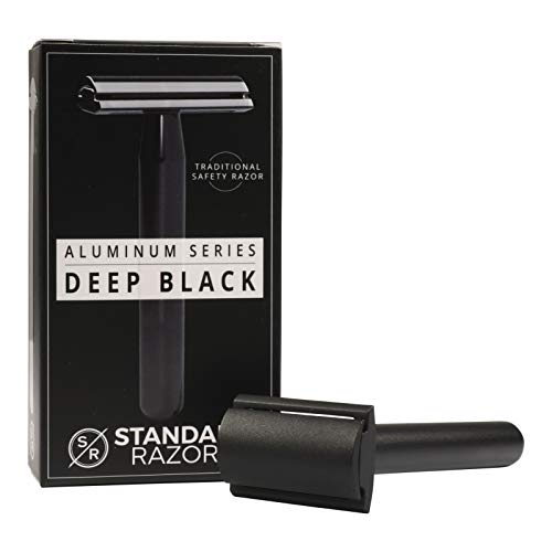 Standard Razors Aluminum Double Edge Safety Razor - Deep Black | Premium Razors for Men | Three Piece Double Edge Razor | Modern Design, Classic Shave