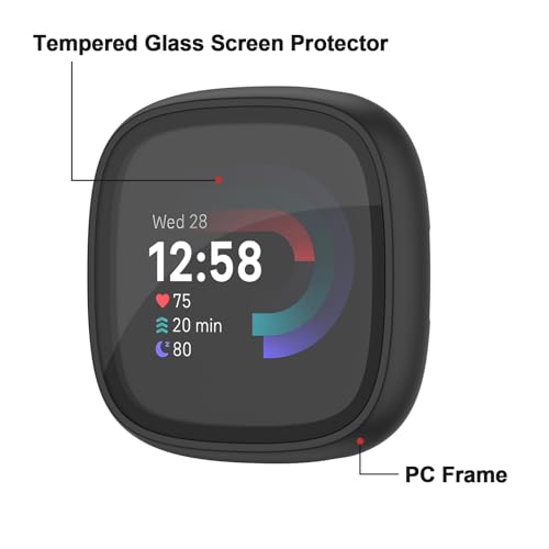 Coque Fitbit Versa 4 protection écran verre trempé Fitbit Sense 2 accessoire noir