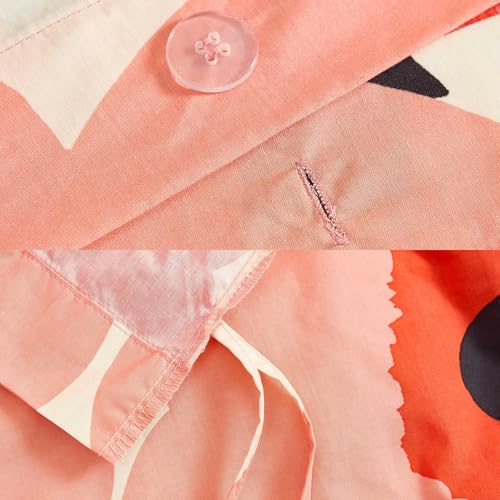 Image of MARIMEKKO - Queen Duvet Cover Set, Soft Cotton Bedding for Year Round Comfort, 3 Piece Floral Bed Set with Matching Pillowcases (Unikko Coral Pink)