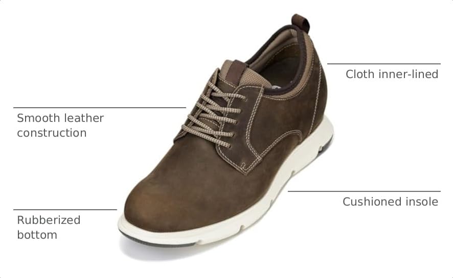 Image of CALTO Men's Invisible Height Increasing Elevator Shoes - Coffee Brown Lace-up Premium Leather Casual Derby - 3.3 Inches Taller - J1201 - Size 8 D(M) US
