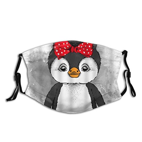 XWJZXS Penguin Lovely Girl Bow Tie Bright Cartoon Cute Funny Winter Cute Cartoon Washable Reusable Filter and Reusable Mouth Warm Windproof Cotton