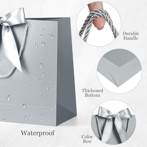 Image of JMANNI 12 Pcs Wedding Paper Gift Bags with Handle,13 inch Medium Thank You Gifts Bags with Ribbon Bow Bridal Shower Gifts for Baby Shower Graduation Holiday Birthday Party Supplies Mothers Day（silver）