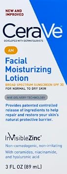 CeraVe AM Facial Moisturizing Lotion SPF 30 | Oil-Free Face Moisturizer with Sunscreen | Non-Comedogenic | 3 Ounce