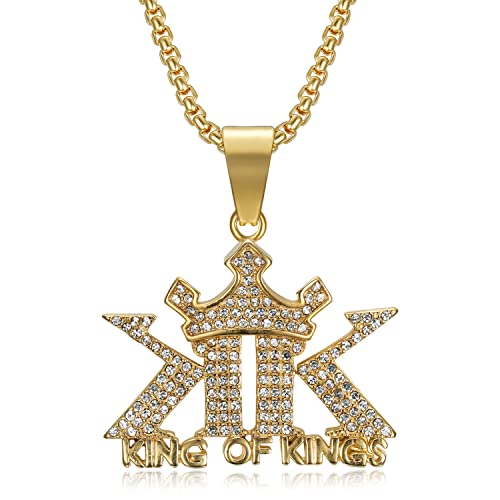 18K 金メッキ 王冠 ペンダント ステンレススチール ネックレス メンズ レディース 24インチ チェーン キリスト教の祈り ジュエリー ギフト