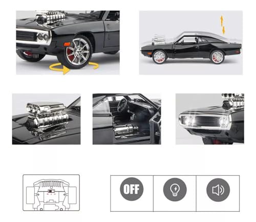 Image of F & F 7 Dodge Charger 1:24 Model Car with Box, Zinc Alloy Pull Back Toy car with Sound and Light for Kids Boy Girl Gift [Colors as Per Stock]