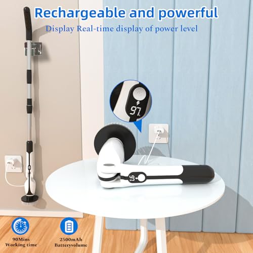 Image of Electric Cleaning Brush, Electric Cleaning Brush with 4 Adjustable Angles, 7 Brush Heads, 3 Adjustable Lengths, 90 Min. Autonomy, 2 Speed Modes, for Bathroom, Floor, Car