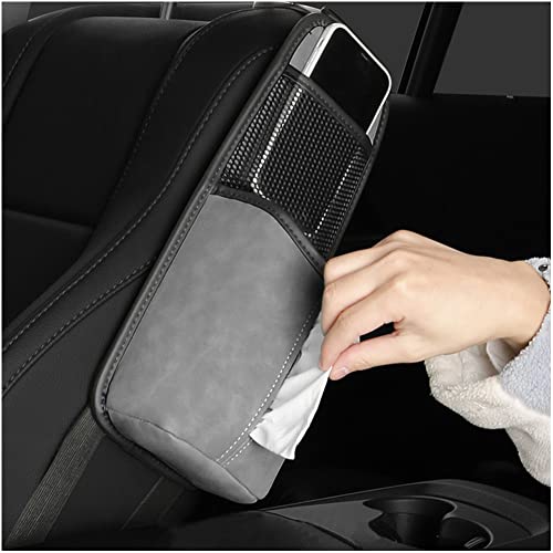 WAYUTO 2 in 1 PU Leather Car Seat Tissue Holder with Adjustable Straps Car Water Bottle Holder Bag Car Seat Storage Hanging Bag for Cars Between Seats Gray