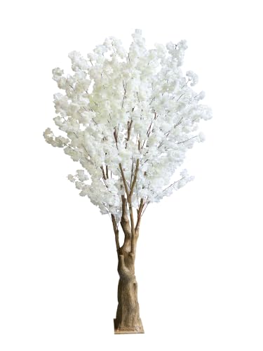 7FT Artificial Cherry Blossom Tree, White Faux Flower Tree for Home, Office, Wedding, Party...