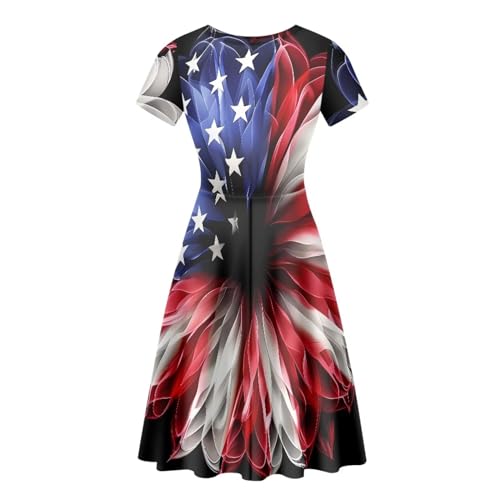 Image of POLERO Women Puffy Swing Elegant Party Midi Dresses Short Sleeve Round Neck A-Line Dress
