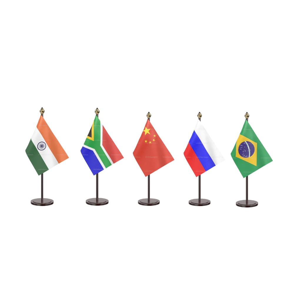 The Flag Company BRICS Countries Table Flag Set of 5 Flags: Brazil, Russia, India, China & South Africa | 4x6 Inch Flags with Gold Acrylic Base & Pole-image-37