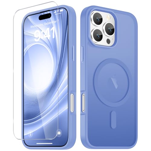 Image of YENAPOON for iPhone 16 Pro Max Case, Matte Magnetic Phone Cover [with 1 Screen Protector] [Support for MagSafe] [Shockproof Military Grade Protection] Translucent Frosted Back, Purple