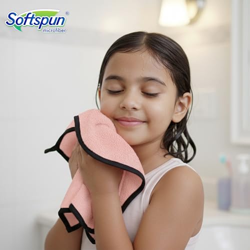 Image of SOFTSPUN Microfiber Baby Hand & Face Wipes 280 GSM 20x30 Cms, 4 Piece Towel Set, Light Pink! Super Soft & Comfortable for Newborn Baby and Kids Quick Drying Ultra Absorbent in Small Size.
