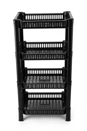 Image of U-Max Multi Tire Kitchen Storage Rack, Plastic Utility Shelf Organiser, Space Saving Storage Solution, Revolving Vegetable Rack (Black, 4)