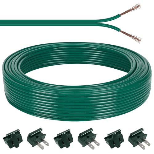 60FT SPT-1 Christmas Electrical Wire with 6pcs Vampire Plugs, 18/2 Gauge Low Voltage Extension Cord...