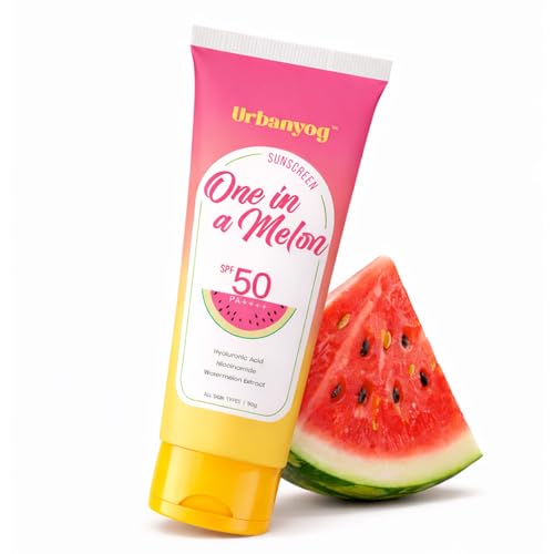 Image of Urban Yog One in Melon Sunscreen SPF50 PA++++ | Watermelon Cooling | Non-Greasy, Water Resistant | Lightweight, No White Cast | All Skin Types | 50g