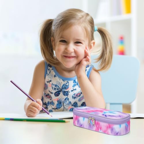Image of Bagseri Pencil Case for Girls - Large Pencil Pouch for School, Pink Tie-Dye | Girls Pencil Case Wide Opening, Kids Pen Bag with Multi-Slot, Cute Water Resistent Organizer for Stationery, Pink Tie-Dye