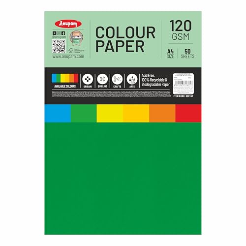 Image of Anupam 25 Sheets Colored Craft Paper A4 Size 120 GSM Green Color Card Stock Paper for DIY Cards Making, Greeting Cards, Paper Crafting, Wedding Invitations, Thank You Cards, Scrapbooking and Printing