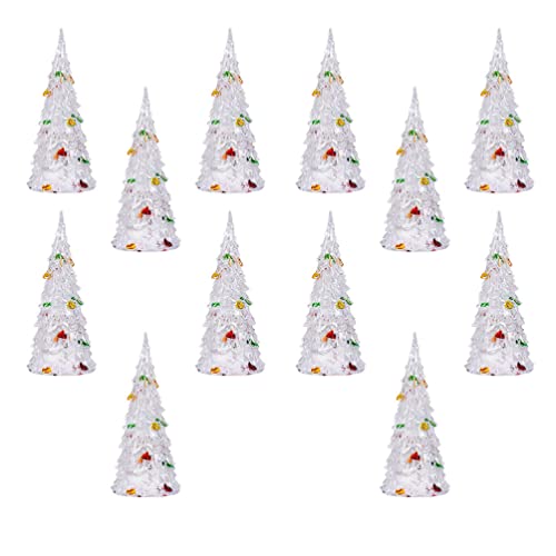 Small Lighted Acrylic Christmas Tree: 12Pcs Table Top Led Christmas Trees Xmas Night Light Holiday Table Centerpieces Desk Decoration Battery Operated #TOP28