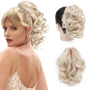 Ponytail Extension, 9 Inch Loose Short Curly Pony Tails Hair Extensions, Wavy Ponytail Hairpieces for Women (Light Blonde)