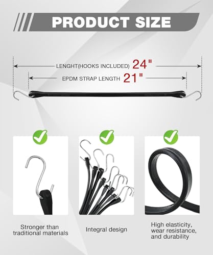 Bungee Cords with Metal S Hooks 10-Pack 21" – EPDM Rubber view 4