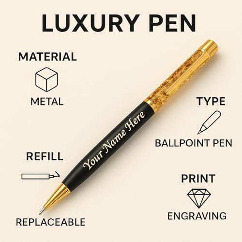 Image of Kajri Gifts Customized Pen With Name Luxury Ballpoint Gold Flake Barrel Customised Pen With Name Black And Gold Body Personalized Gift For Professionals And Graduates (Golden Flake)