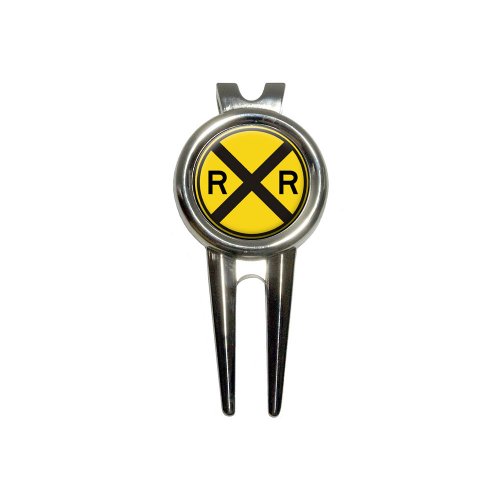 GRAPHICS & MORE Railroad Crossing Traffic Sign - Train Golf Divot Repair Tool and Ball Marker