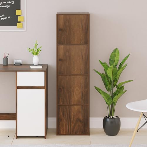 Image of BLUEWUD Calcio 4-Tier Storage Unit Filing Cabinet Rack Organizer Wardrobe Almirah Cupboard for Clothes with Closed Shelves for Bedroom Kitchen Living Room Home & Office, DIY(37 x 36 x 135.5), Brown
