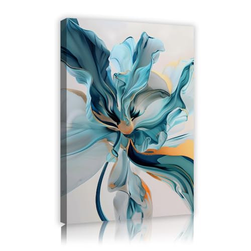 Poster salon abstrait floral bleu canard or pour raviver un mur blanc triste 50x75