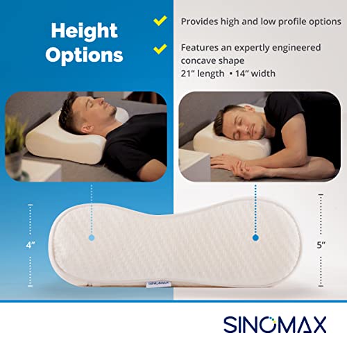 Sinomax Contour Memory Foam Neck And Cervical Pillow - Golden Diamond Neck Pillow For Back Support And Side Sleepers - 21 X 14 X 4-5 Inches (Standard) #TOP3