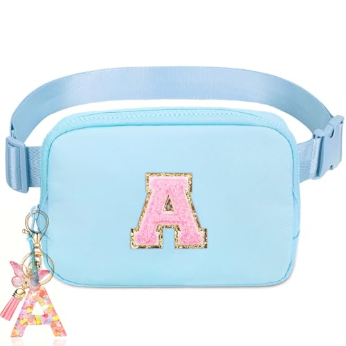 Image of Birthday Gifts for Teenager Girls Kids - Personalized Belt Bag for Girls Women Fashion Waist Packs Trendy Travel Fanny Pack Crossbody Bags with with Initial Letter Patch Cute Stuff Lavender Blue A