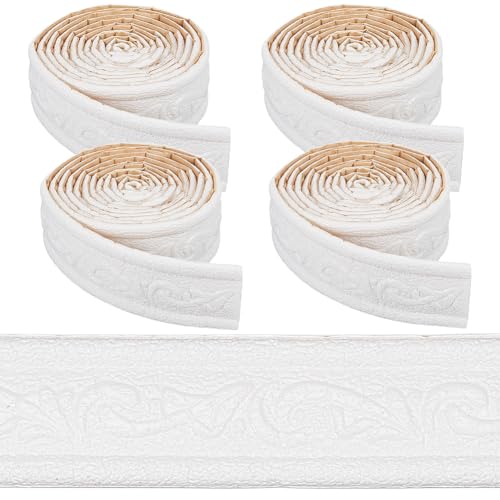 CRASPIRE Modanatura da Parete 30 Piede X 1.8 Pollici Bordo per Carta da Parati Modanatura Adesiva Bianca Chiara Flessibile Autoadesiva Battiscopa 3D Specchio Vintage Bordo Adesivo Schiuma