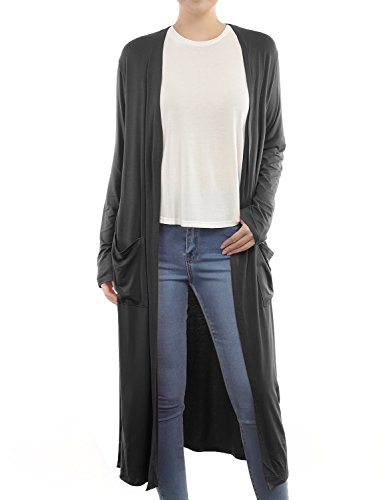 BH B.I.L.Y USA Women's Side Split Front Pockets Open Front Long Cardigan Black