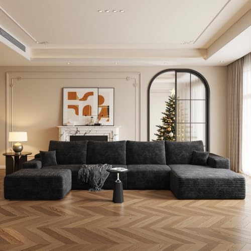 Image of Boneless Couch, Modular Sectional Couches for Living Room, U-Shaped Cloud Couch Sofa with Deep Seat, Fluffy Corduroy Upholstered Corner Sofa