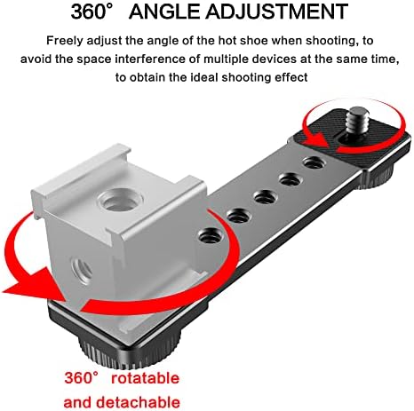 HLEESH Triple Cold Shoe Extension Mount Bracket Bar with 1/4'' 3/8'' Camera Adapters for Attaching Gimbal, Video Light, Microphone Compatible with GoPro or DSLR Cameras