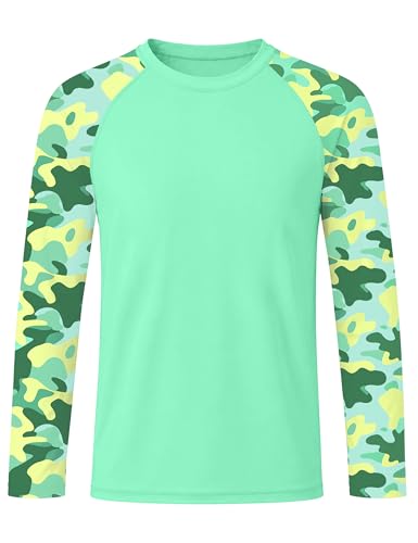 Roadbox Boys' Rash Guard Long Sleeve, UPF 50+ Kids Toddler Swim Shirt, UV Sun Protection Youth Water Shirts for Beach Surf B-Green